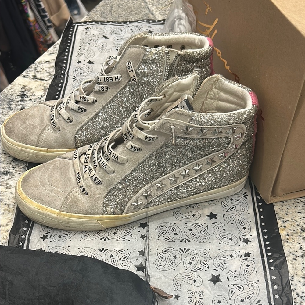 Vintage Havana Silver High-Top Sneakers with Padded Collar